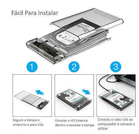 Case Externo para HD 2.5 USB, Compatível com Notebook 3.0, PS4, Xbox One e PC - Transferência de Dados a 6Gbps - BDZ