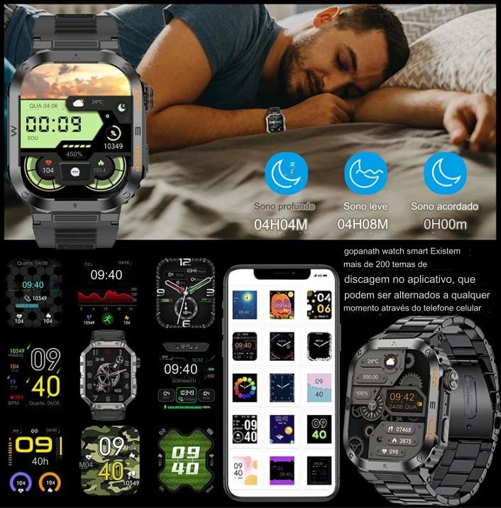 smartwatch Militar  à Prova d'Água IP68, com Tela HD de 2.01 e Reconhecimento de Voz - Compatível com Android, iOS e Xiaomi - BDZ