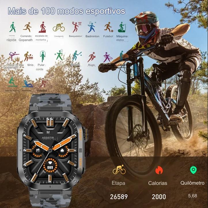 smartwatch Militar  à Prova d'Água IP68, com Tela HD de 2.01 e Reconhecimento de Voz - Compatível com Android, iOS e Xiaomi - BDZ