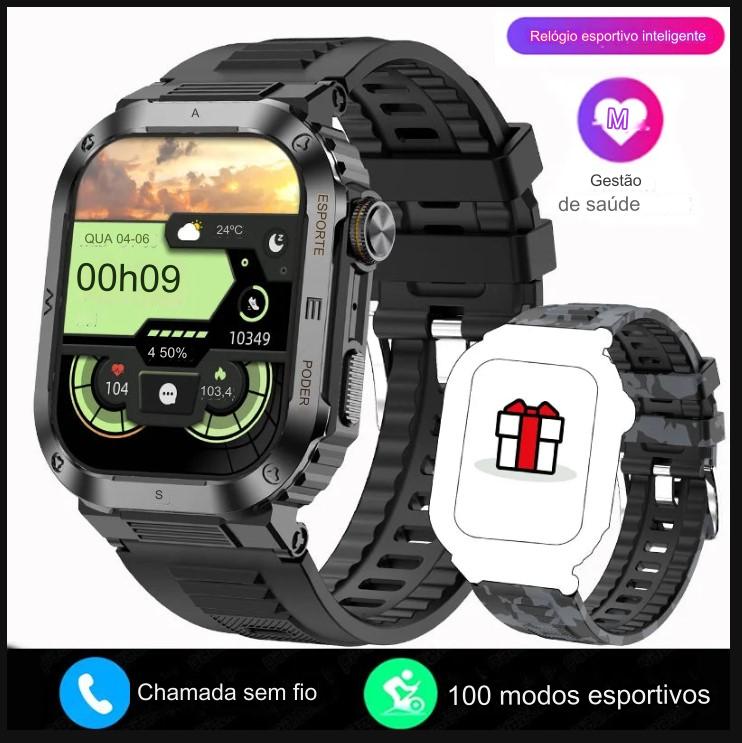 smartwatch Militar  à Prova d'Água IP68, com Tela HD de 2.01 e Reconhecimento de Voz - Compatível com Android, iOS e Xiaomi - BDZ