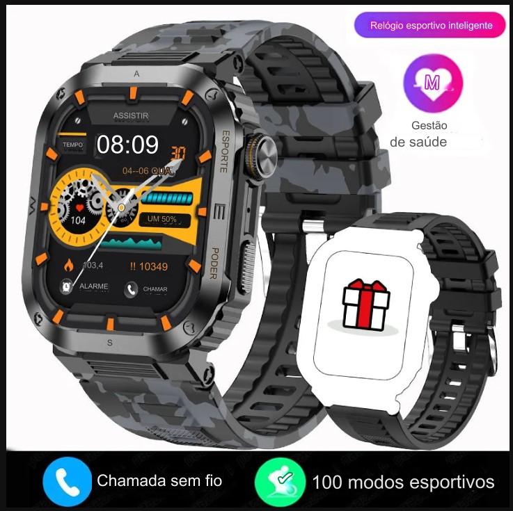 smartwatch Militar  à Prova d'Água IP68, com Tela HD de 2.01 e Reconhecimento de Voz - Compatível com Android, iOS e Xiaomi - BDZ