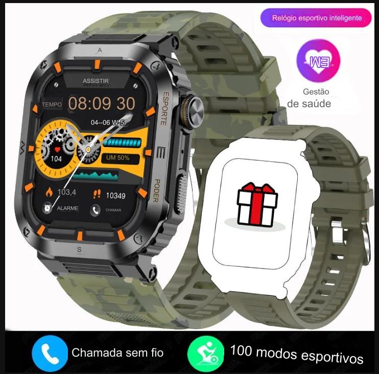 smartwatch Militar  à Prova d'Água IP68, com Tela HD de 2.01 e Reconhecimento de Voz - Compatível com Android, iOS e Xiaomi - BDZ