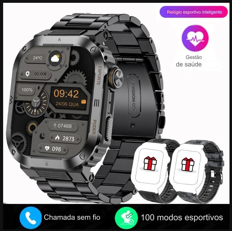 smartwatch Militar  à Prova d'Água IP68, com Tela HD de 2.01 e Reconhecimento de Voz - Compatível com Android, iOS e Xiaomi - BDZ