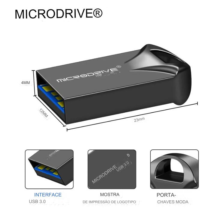 Mini Pen Drive USB 3.0 de Alta Velocidade - 128GB, 64GB, 32GB - Memória Flash USB3.0 Pequena com Corrente de Chave - BDZ