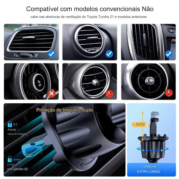 Suporte de Celular para Carro com Trava Automática e Clipe de Gancho para Saída de Ar do Carro - BDZ