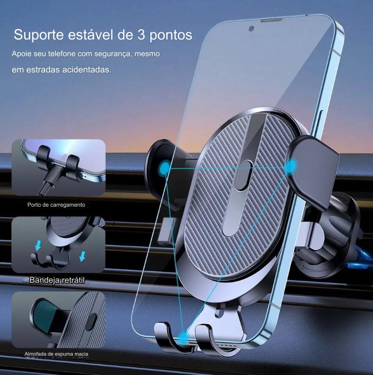 Suporte de Celular para Carro com Trava Automática e Clipe de Gancho para Saída de Ar do Carro - BDZ