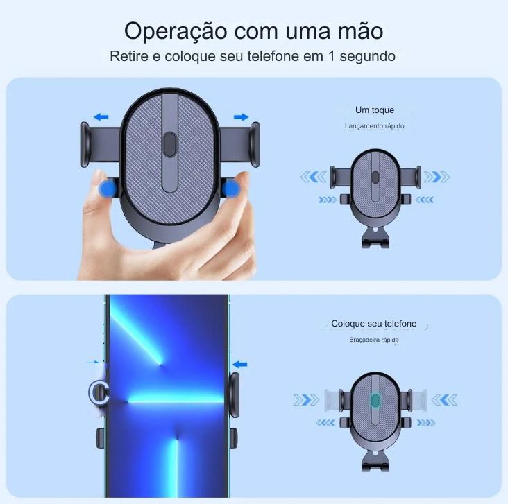 Suporte de Celular para Carro com Trava Automática e Clipe de Gancho para Saída de Ar do Carro - BDZ