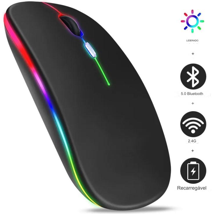 Mouse Sem Fio RGB Recarregável e Bluetooth - BDZ