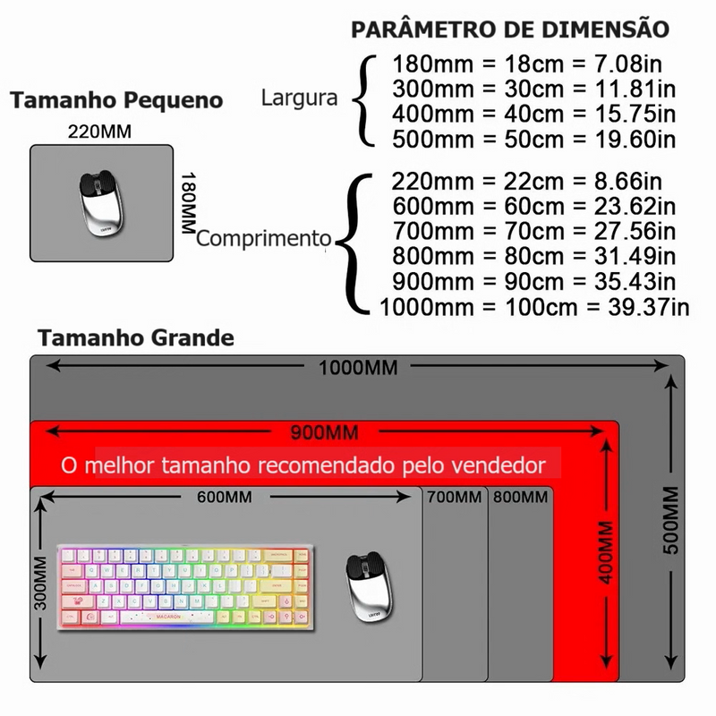 Mouse Pad 90x40cm, Borda Reforçada, Ideal para Teclado e Mouse, em Preto e Branco - Emrpesa BDZ